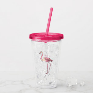 Flamingo bird cartoon illustration acrylic tumbler