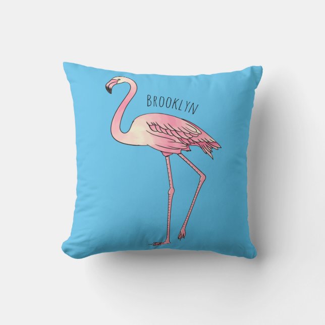 Flamingo bird cartoon illustration cushion (Front)