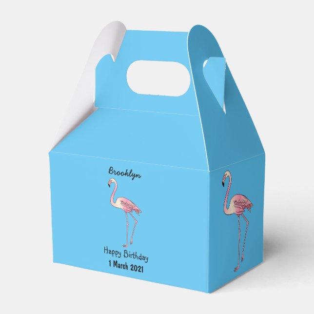 Flamingo bird cartoon illustration favour box (Front Side)