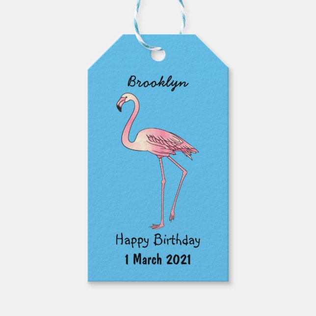 Flamingo bird cartoon illustration gift tags (Front)