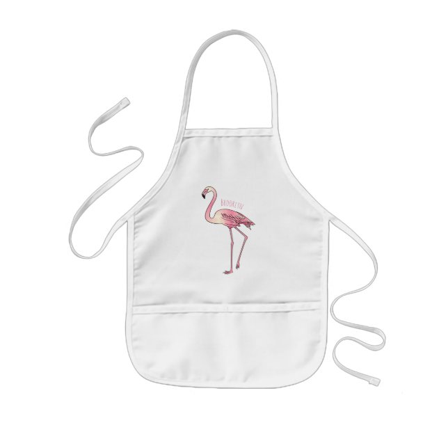 Flamingo bird cartoon illustration  kids apron (Front)