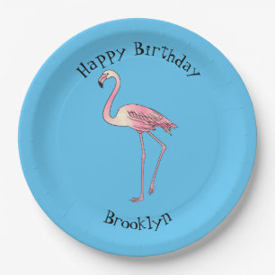 Flamingo bird cartoon illustration  paper plate