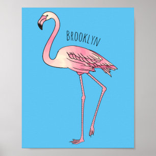 Flamingo bird cartoon illustration poster