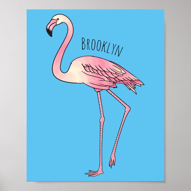 Flamingo bird cartoon illustration poster (Front)