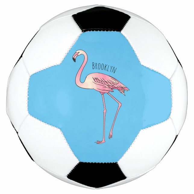Flamingo bird cartoon illustration soccer ball (Front)