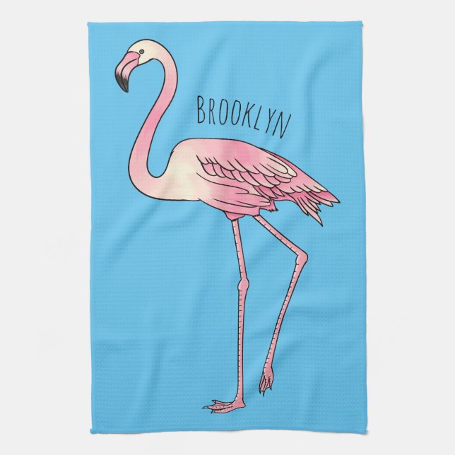 Flamingo bird cartoon illustration  tea towel (Vertical)