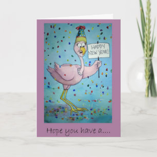 Flamingo Bird Happy New Year card