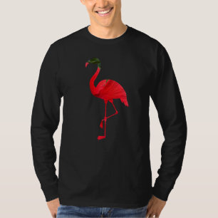 Flamingo Bird Silhouette with Red Hibiscus Flower  T-Shirt