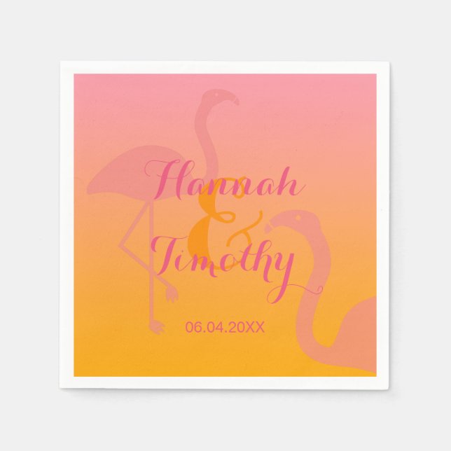Flamingo Bird Tropical With Names And Date Wedding Napkin (Front)