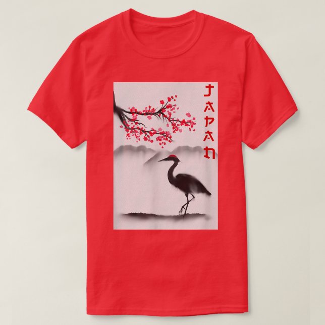 FLAMINGO BIRD UNDER SAKURA CHERRY BLOSSOM TREE  T-Shirt (Design Front)