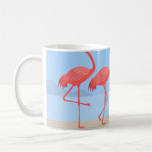 Flamingo bird walking on the beach in summer desig coffee mug