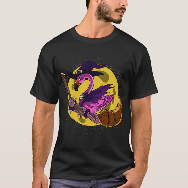 Flamingo Bird Witch Halloween T-Shirt (Front)