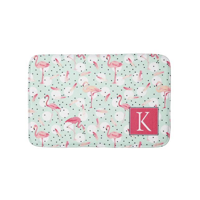 Flamingo Bird With Feathers | Add Your Initial Bath Mat (Front)