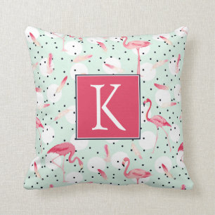 Flamingo Bird With Feathers Add Your Initial Cushion