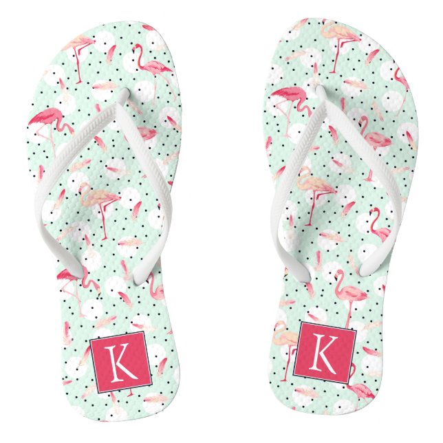 Flamingo Bird With Feathers | Add Your Initial Jandals (Footbed)