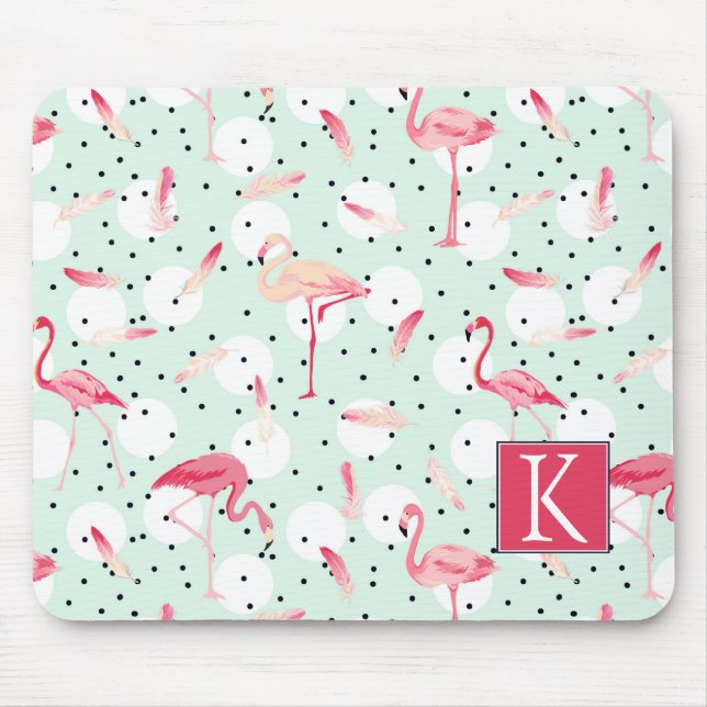 Flamingo Bird With Feathers | Add Your Initial Mouse Pad (Front)
