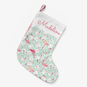Flamingo Bird With Feathers   Add Your Name Small Christmas Stocking
