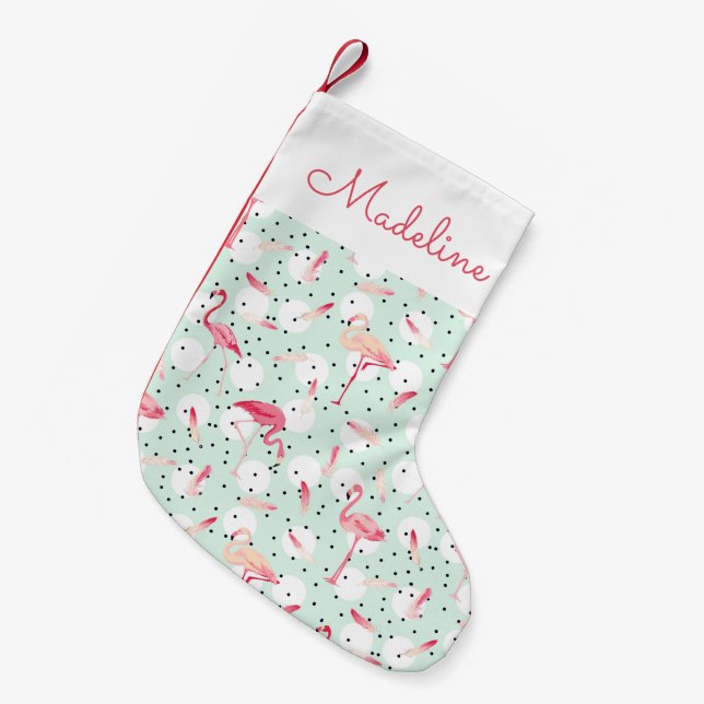 Flamingo Bird With Feathers | Add Your Name Small Christmas Stocking (Front (Hanging))