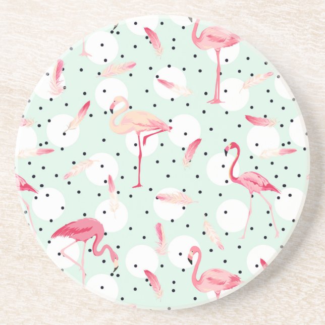 Flamingo Bird With Feathers Coaster (Front)