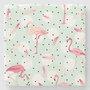 Flamingo Bird With Feathers Stone Coaster