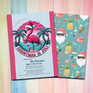 Flamingo Bird with Hat Christmas in July Party Invitation