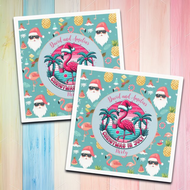Flamingo Bird with Hat Christmas in July Party Napkin (Creator Uploaded)