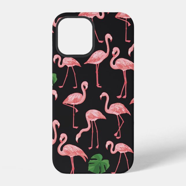 flamingo bird with monstera palm leaves pattern.  iPhone case (Back)