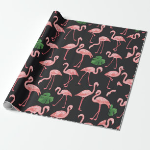 flamingo bird with monstera palm leaves pattern.  wrapping paper