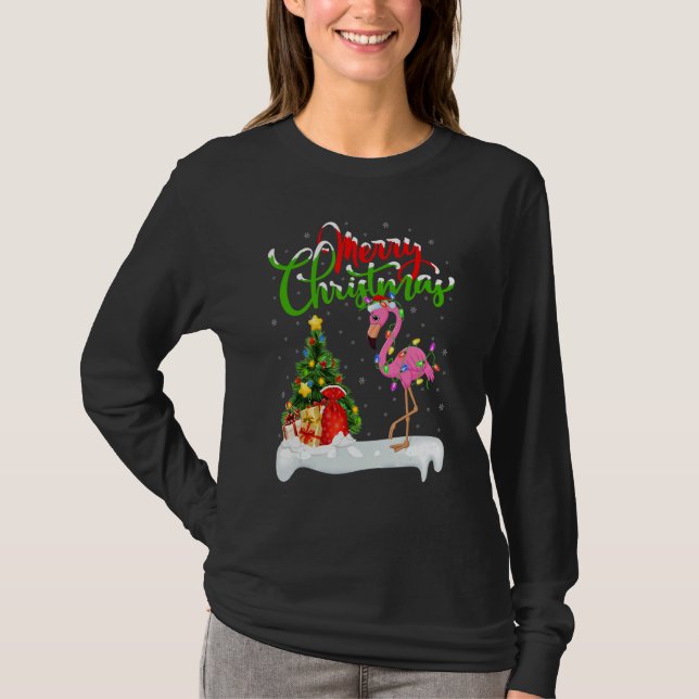Flamingo Bird   Xmas Decoration Santa Flamingo Chr T-Shirt (Front)