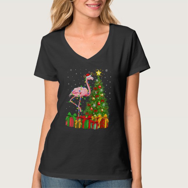 Flamingo Bird  Xmas Holiday Santa Flamingo Christm T-Shirt (Front)