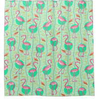 Flamingo Birds 20s Deco Ferns Light Green Tropical
