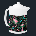 Flamingo Birds 20s Deco Ferns Pattern Black Green<br><div class="desc">This elegant flamingo bird pattern decorative design is made in a retro 20s Art Deco style. The bright pink flamingos rest against a background that includes fern fronds in bold colours and geometric rectangular shapes in shades of teal green / turquoise blue, all on a backdrop of black. This original,...</div>