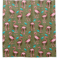 Flamingo Birds 20s Deco Green Ferns Tropical Retro