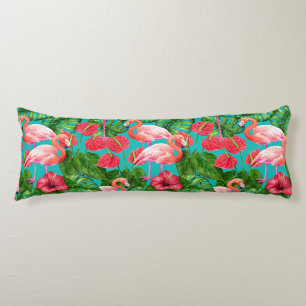 Flamingo birds and tropical garden watercolor body cushion