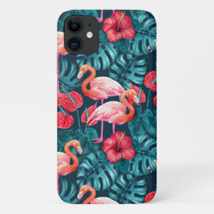 Flamingo birds and tropical garden watercolor Case-Mate iPhone case