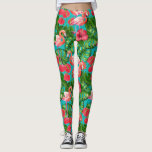 Flamingo birds and tropical garden watercolor leggings<br><div class="desc">Flamingo bird,  flamingo flower,  monstera leaves and hibiscus were painted with watercolors on paper,  then scanned and the seamless pattern was made in Photoshop.</div>