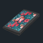 Flamingo birds and tropical garden watercolor trifold wallet<br><div class="desc">Flamingo bird,  flamingo flower,  monstera leaves and hibiscus were painted with watercolors on paper,  then scanned and the seamless pattern was made in Photoshop.</div>