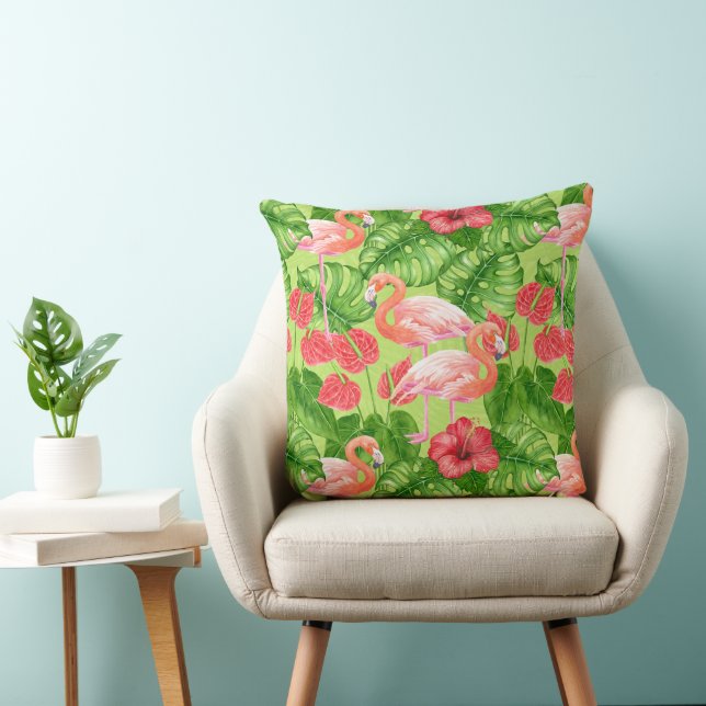 Flamingo birds and tropical plants cushion (Chair)