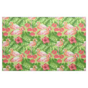 Flamingo birds and tropical plants fabric