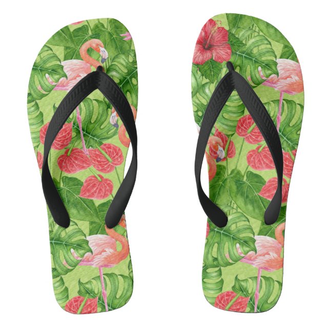 Flamingo birds and tropical plants jandals (Footbed)