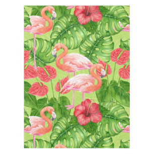 Flamingo birds and tropical plants tablecloth