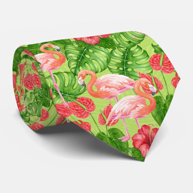 Flamingo birds and tropical plants tie (Rolled)