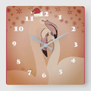 Flamingo Birds New Year  Wall Clock
