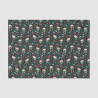 Flamingo Birds Pattern 20s Deco Ferns Pink Black