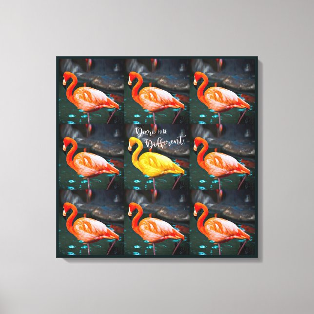 Flamingo Birds Pattern Dare To Be Different Quote Canvas Print (Front)