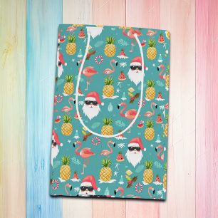 Flamingo Birds Santa Claus Christmas in July Party Medium Gift Bag