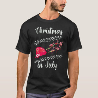 Flamingo Birds Sleigh Christmas In July Cute  Grap T-Shirt