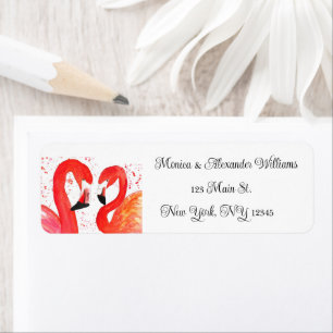 Flamingo Birds Watercolor Return Address Wedding