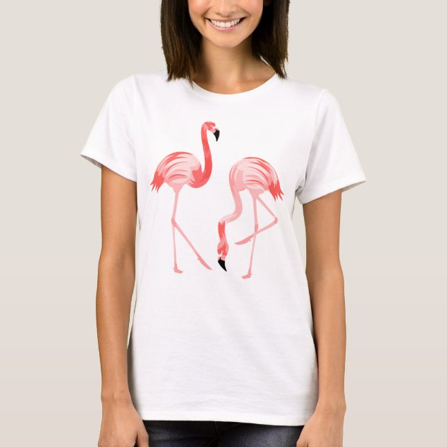 Flamingo Birds with Hibiscus Flowers T-Shirt (Front)