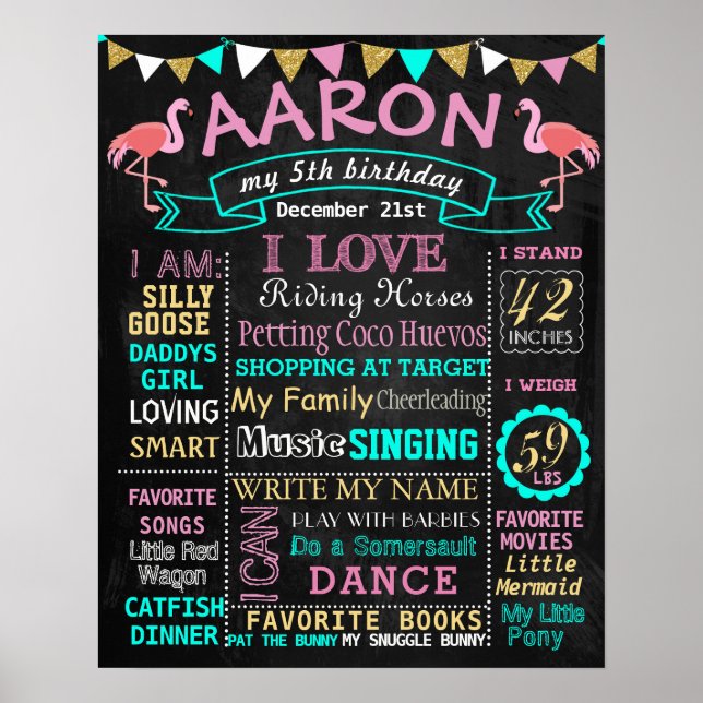 Flamingo Birthday chalkboard sign milestone (Front)